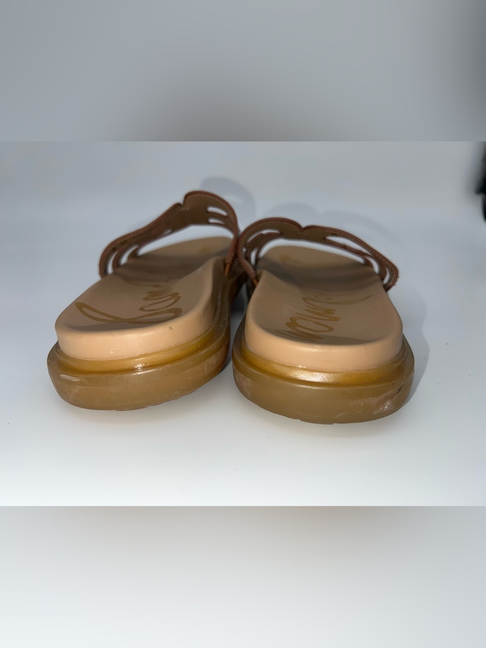 Sam Edelman Valeri Cognac brown Leather Cutout Slides Sandals size 8 Wide - Picture 7 of 8
